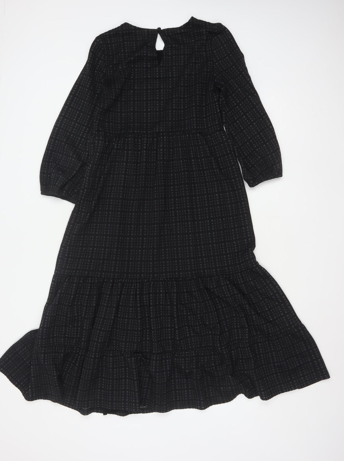 Oliver Bonas Women Black UK 8 Midi Fit & Flare Geometric Ruffle Dress