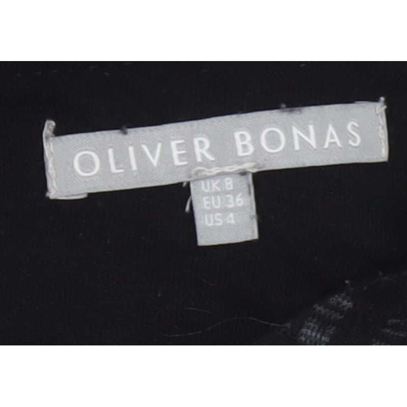 Oliver Bonas Women Black UK 8 Midi Fit & Flare Geometric Ruffle Dress