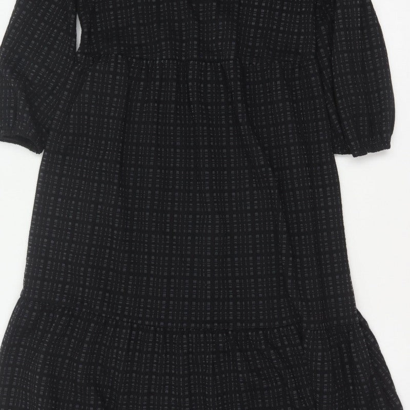 Oliver Bonas Women Black UK 8 Midi Fit & Flare Geometric Ruffle Dress