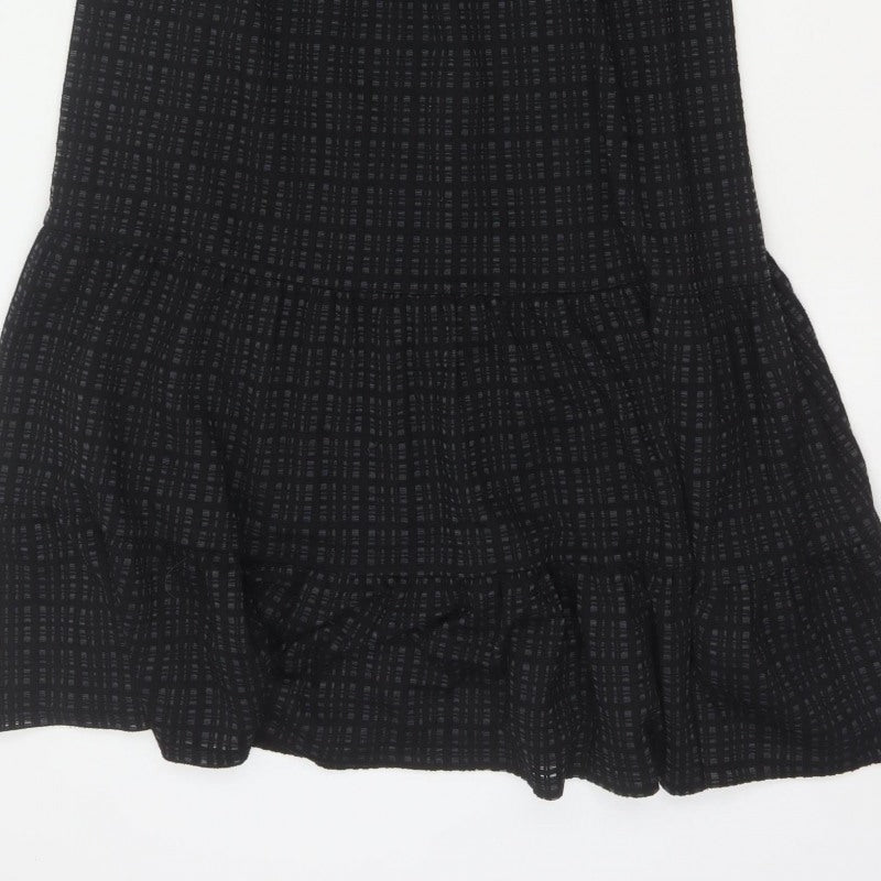 Oliver Bonas Women Black UK 8 Midi Fit & Flare Geometric Ruffle Dress