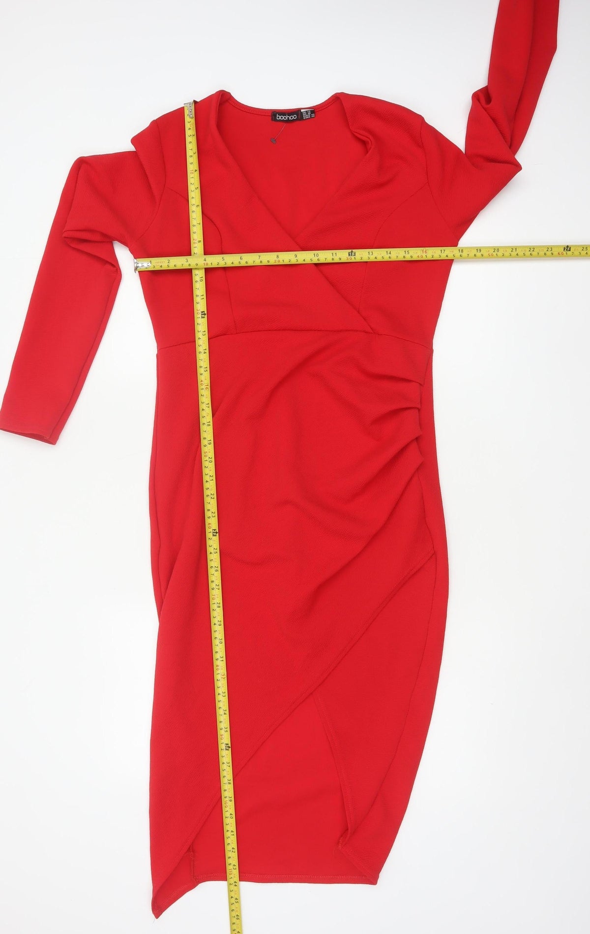Boohoo Women Red UK 14 Bodycon Wrap Asymmetric Long Sleeve Dress