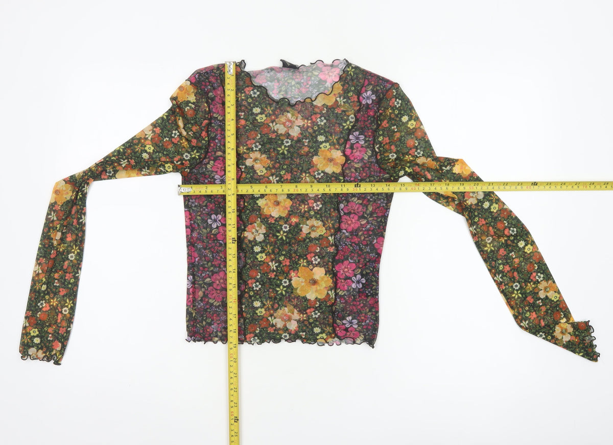 M-M Women’s Multicoloured M Floral Mesh Cropped Long Sleeve Blouse
