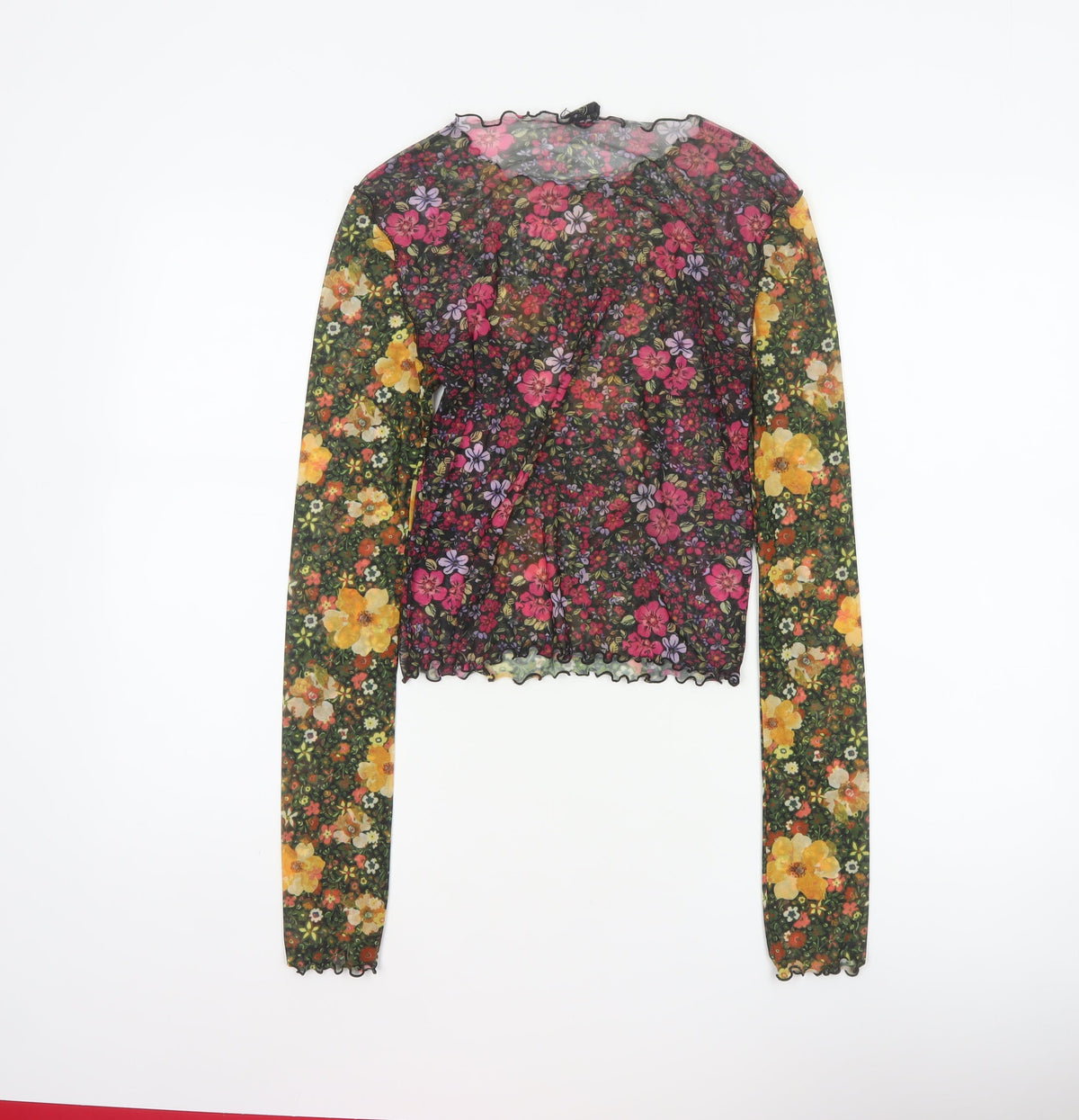 M-M Women’s Multicoloured M Floral Mesh Cropped Long Sleeve Blouse