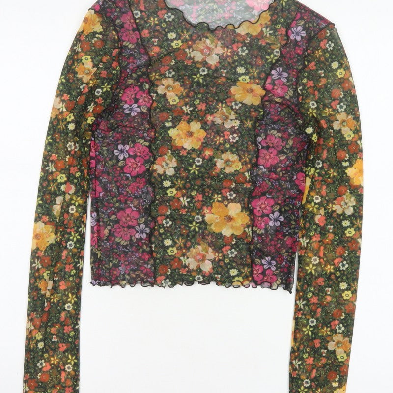 M-M Women’s Multicoloured M Floral Mesh Cropped Long Sleeve Blouse
