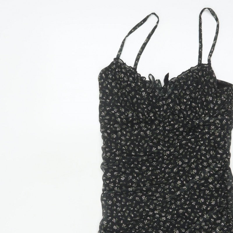 Divided H&M Women Black Floral S Ruched Bodycon Mini Dress