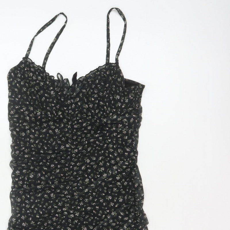 Divided H&M Women Black Floral S Ruched Bodycon Mini Dress