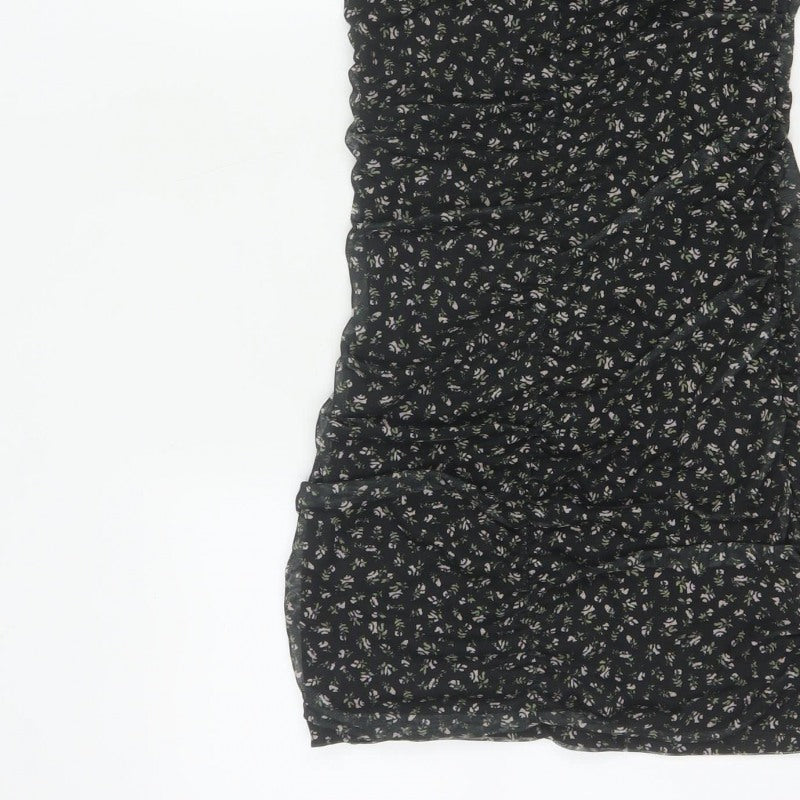 Divided H&M Women Black Floral S Ruched Bodycon Mini Dress