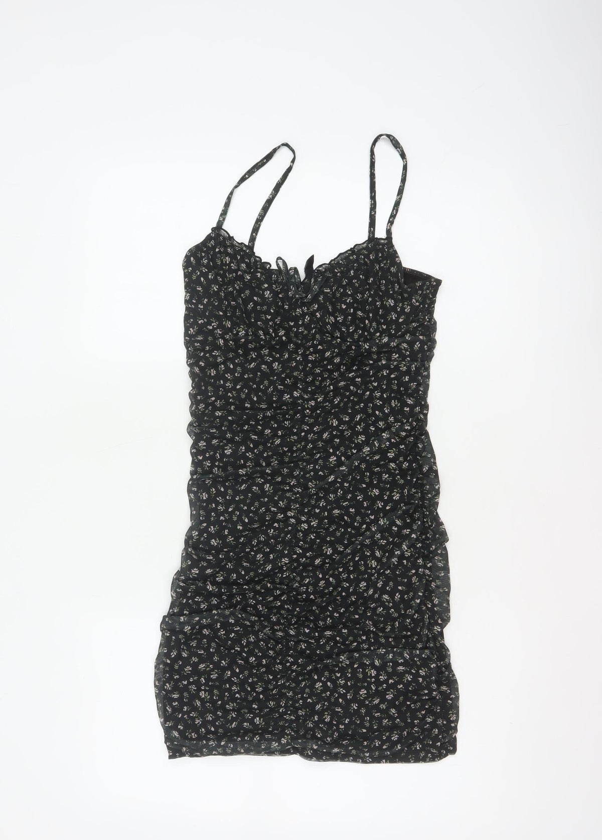 Divided H&M Women Black Floral S Ruched Bodycon Mini Dress