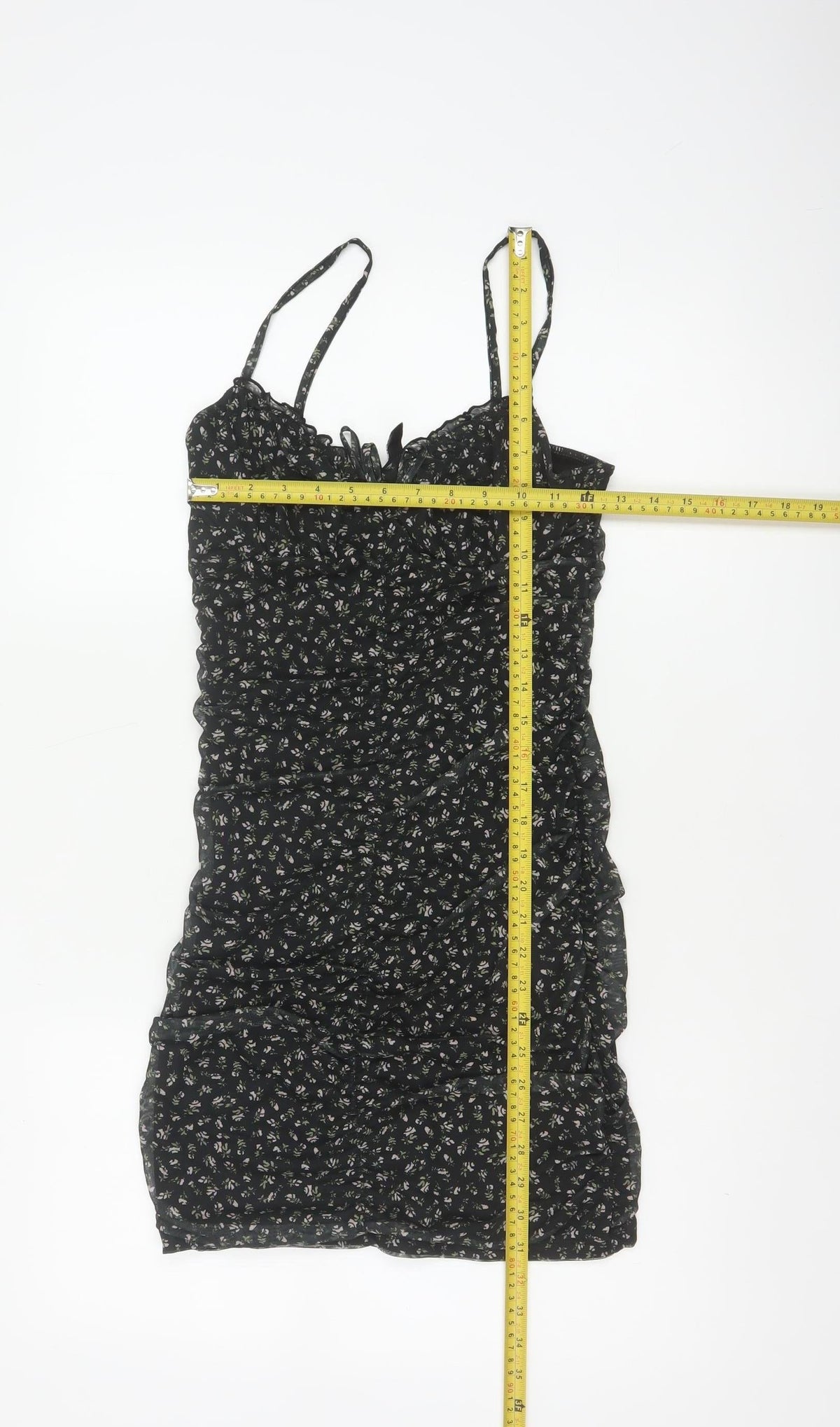 Divided H&M Women Black Floral S Ruched Bodycon Mini Dress