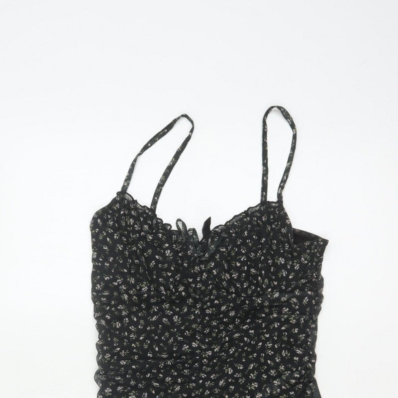 Divided H&M Women Black Floral S Ruched Bodycon Mini Dress
