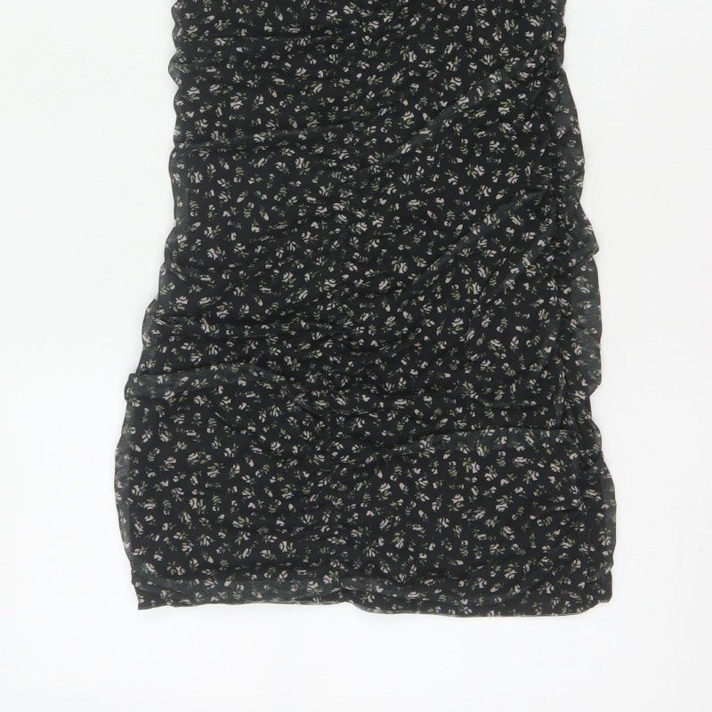 Divided H&M Women Black Floral S Ruched Bodycon Mini Dress
