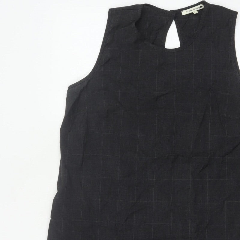 River Island Women Black UK 12 Sleeveless Wool Check Tunic Blouse