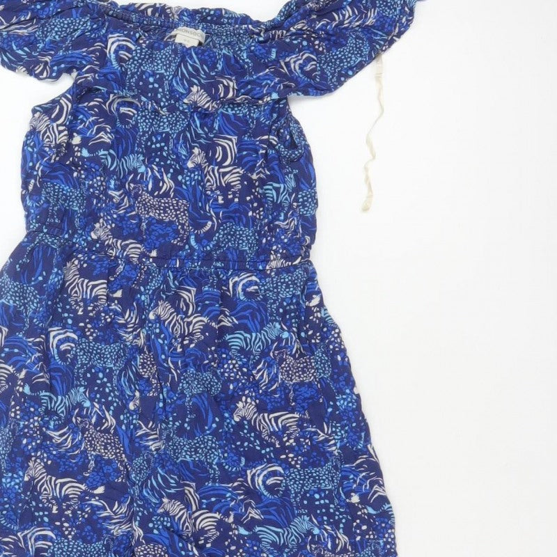 Additional view of Monsoon girls’ blue 5-6 years animal print off shoulder wide leg jumpsuit