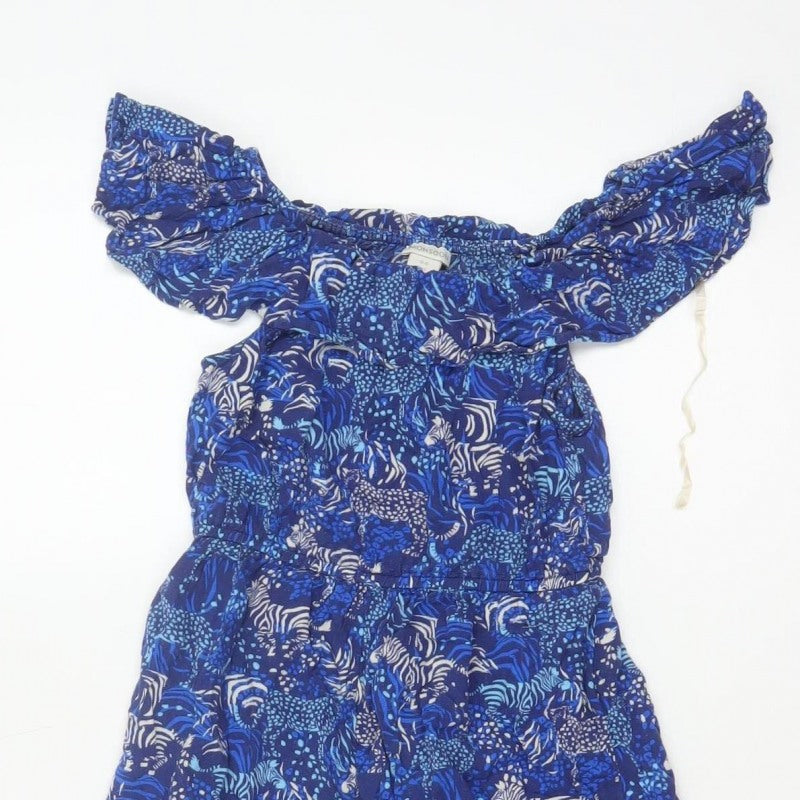 Additional view of Monsoon girls’ blue 5-6 years animal print off shoulder wide leg jumpsuit