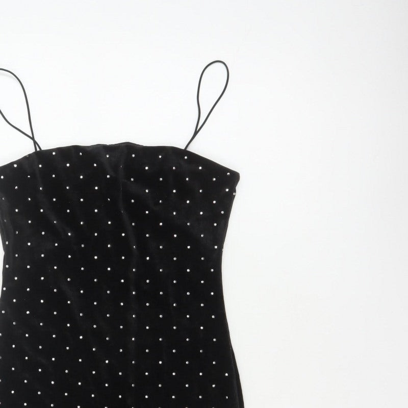 H&M Women Black XS Velvet Rhinestone Bodycon Knee Length Party Dress