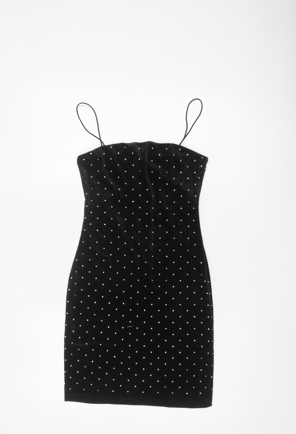 H&M Women Black XS Velvet Rhinestone Bodycon Knee Length Party Dress