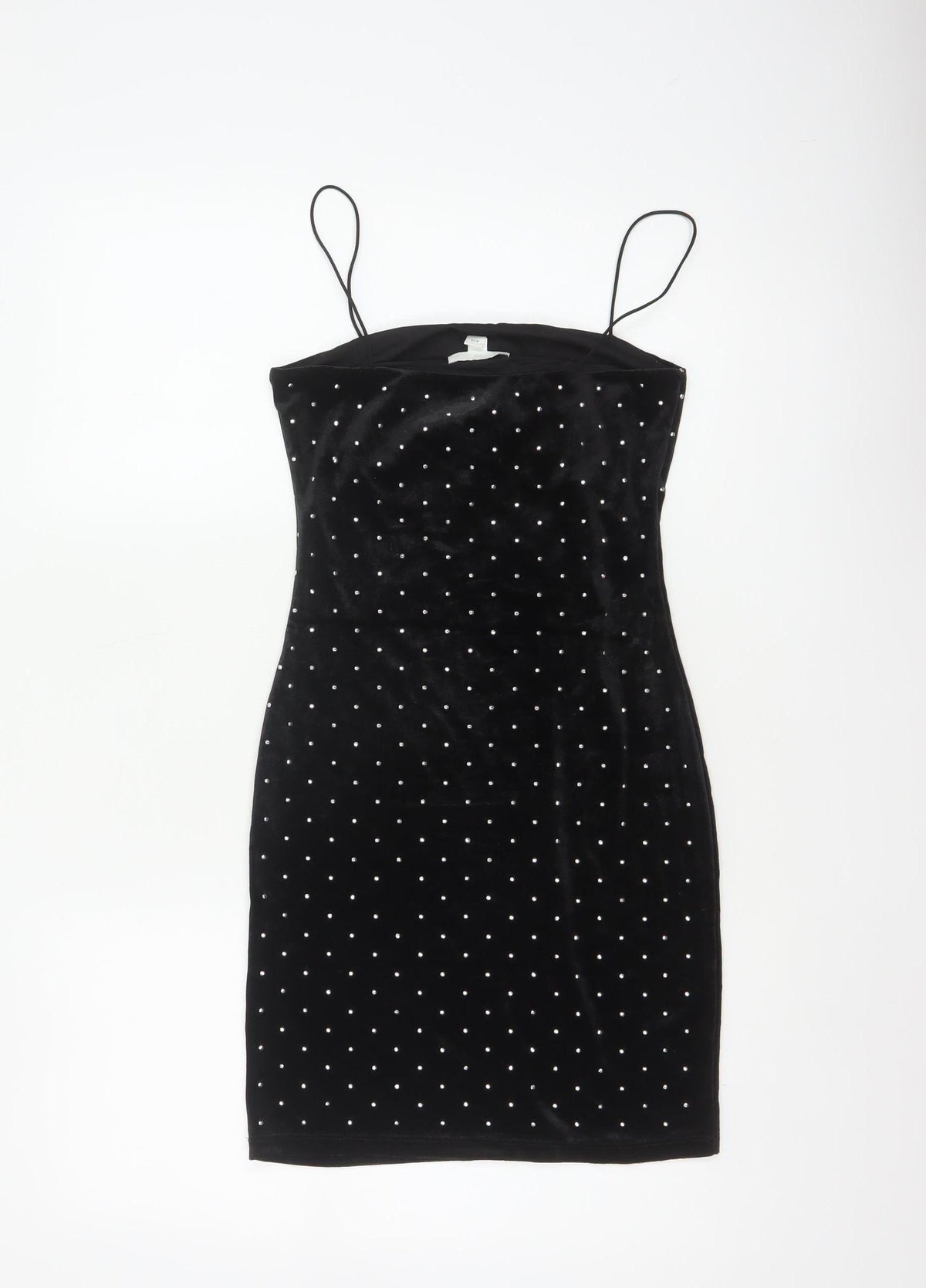 H&M Women Black XS Velvet Rhinestone Bodycon Knee Length Party Dress
