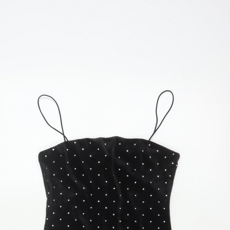 H&M Women Black XS Velvet Rhinestone Bodycon Knee Length Party Dress