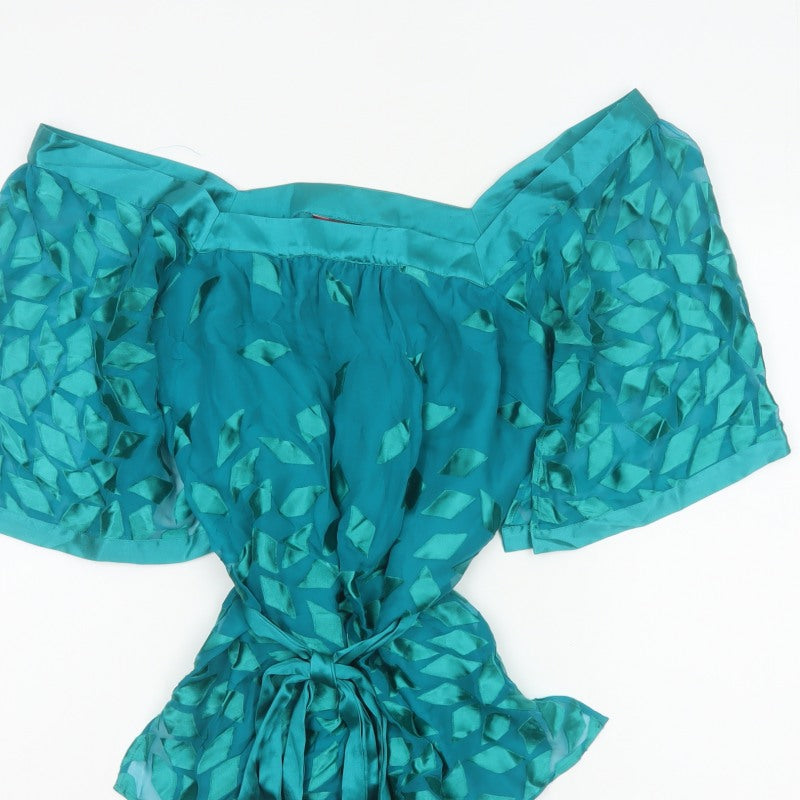Monsoon Women Green UK 14 Silk Geometric Tie Waist Tunic Blouse