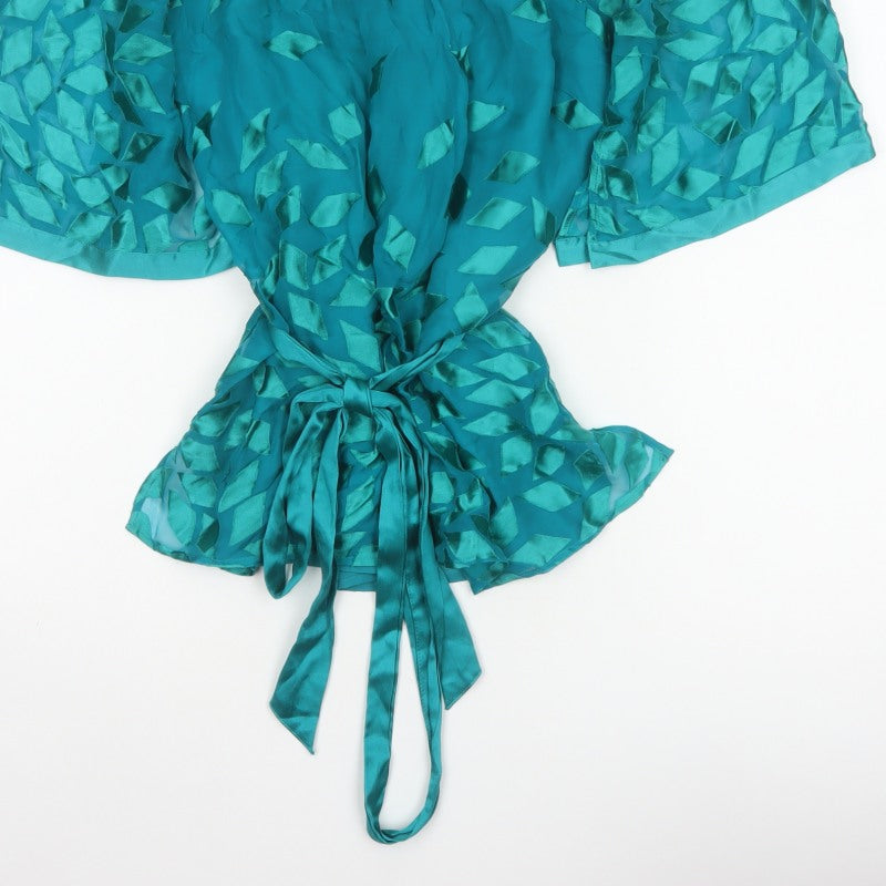Monsoon Women Green UK 14 Silk Geometric Tie Waist Tunic Blouse