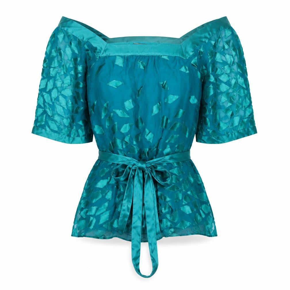 Monsoon Women Green UK 14 Silk Geometric Tie Waist Tunic Blouse
