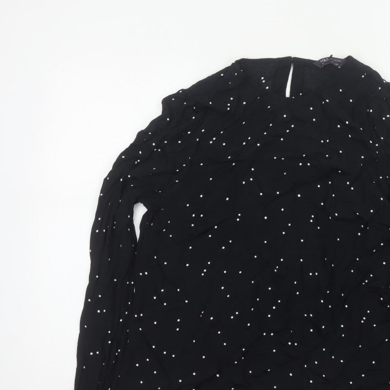 Marks and Spencer Women Black Polka Dot Ruffle Sleeve Viscose Blouse UK 14
