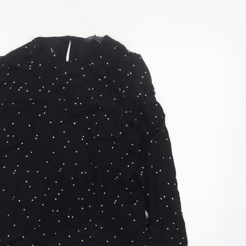 Marks and Spencer Women Black Polka Dot Ruffle Sleeve Viscose Blouse UK 14
