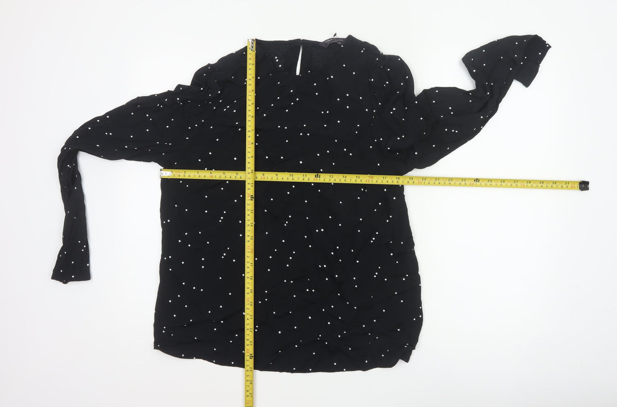 Marks and Spencer Women Black Polka Dot Ruffle Sleeve Viscose Blouse UK 14