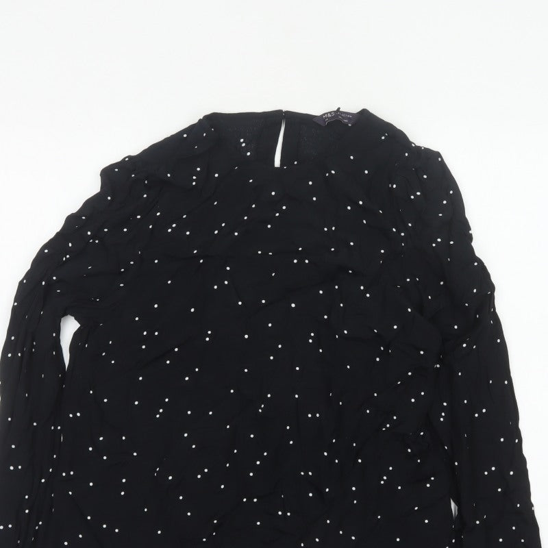 Marks and Spencer Women Black Polka Dot Ruffle Sleeve Viscose Blouse UK 14