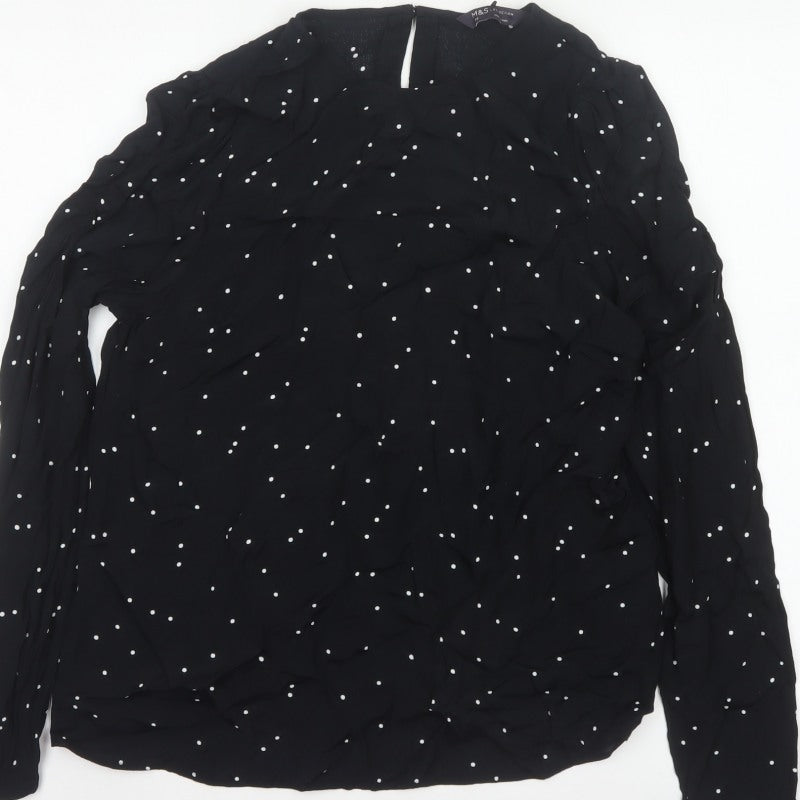Marks and Spencer Women Black Polka Dot Ruffle Sleeve Viscose Blouse UK 14