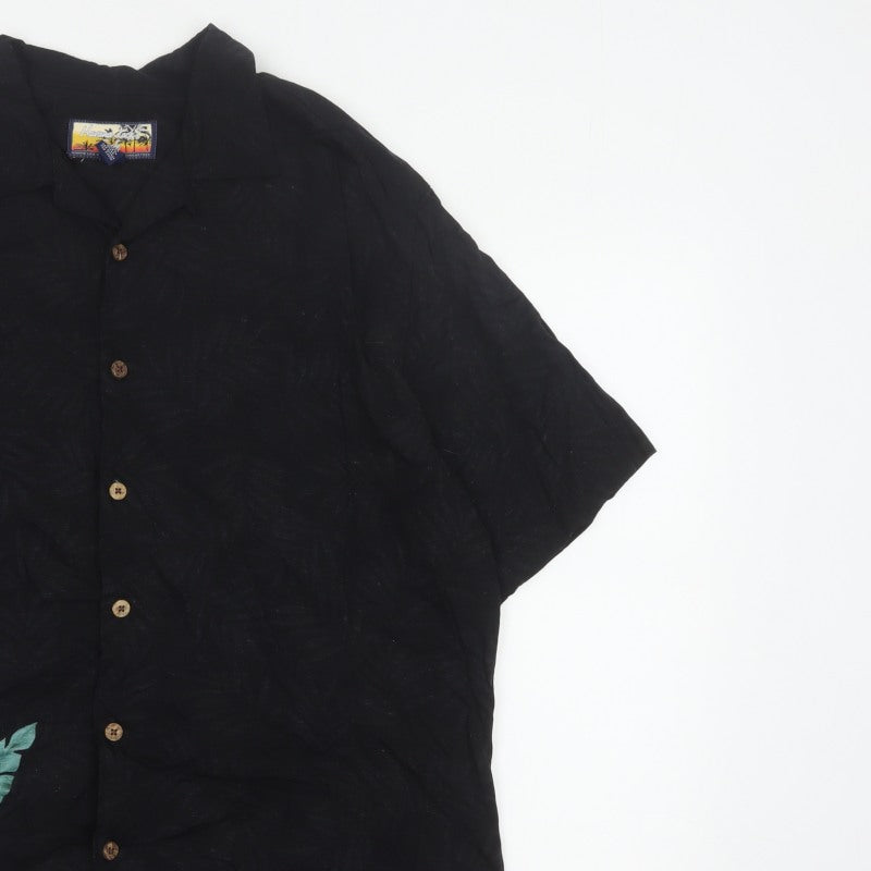 Additional view of Havana Jack's Cafe Men’s Black M Hawaiian Floral Rayon Button-Up Shirt