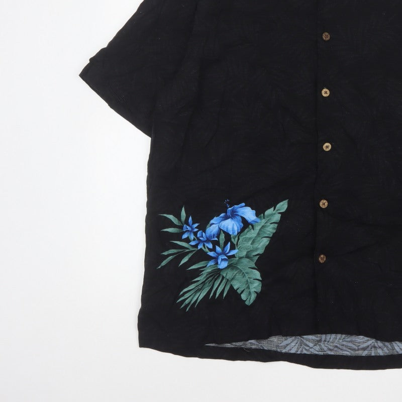 Additional view of Havana Jack's Cafe Men’s Black M Hawaiian Floral Rayon Button-Up Shirt