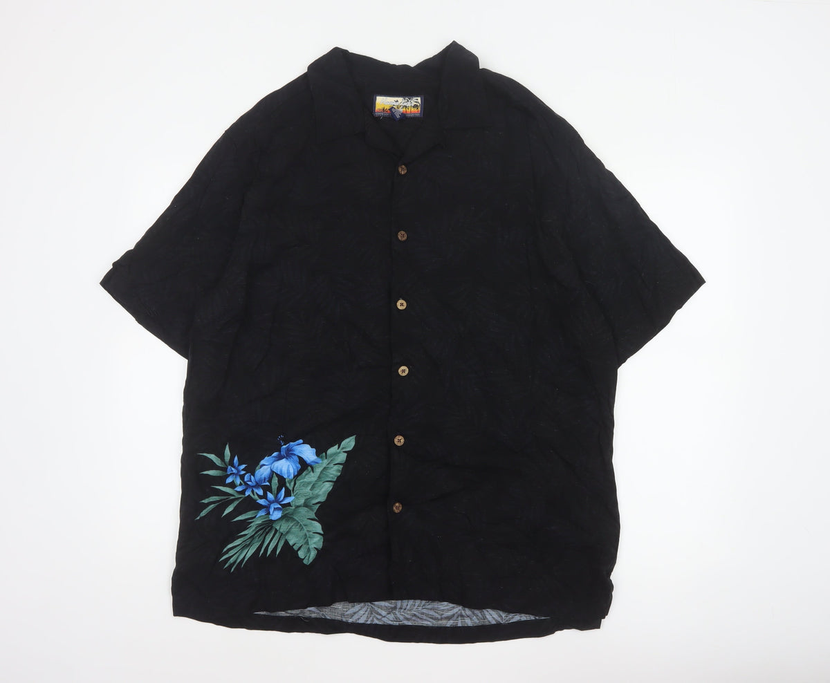 Back view of Havana Jack's Cafe Men’s Black M Hawaiian Floral Rayon Button-Up Shirt