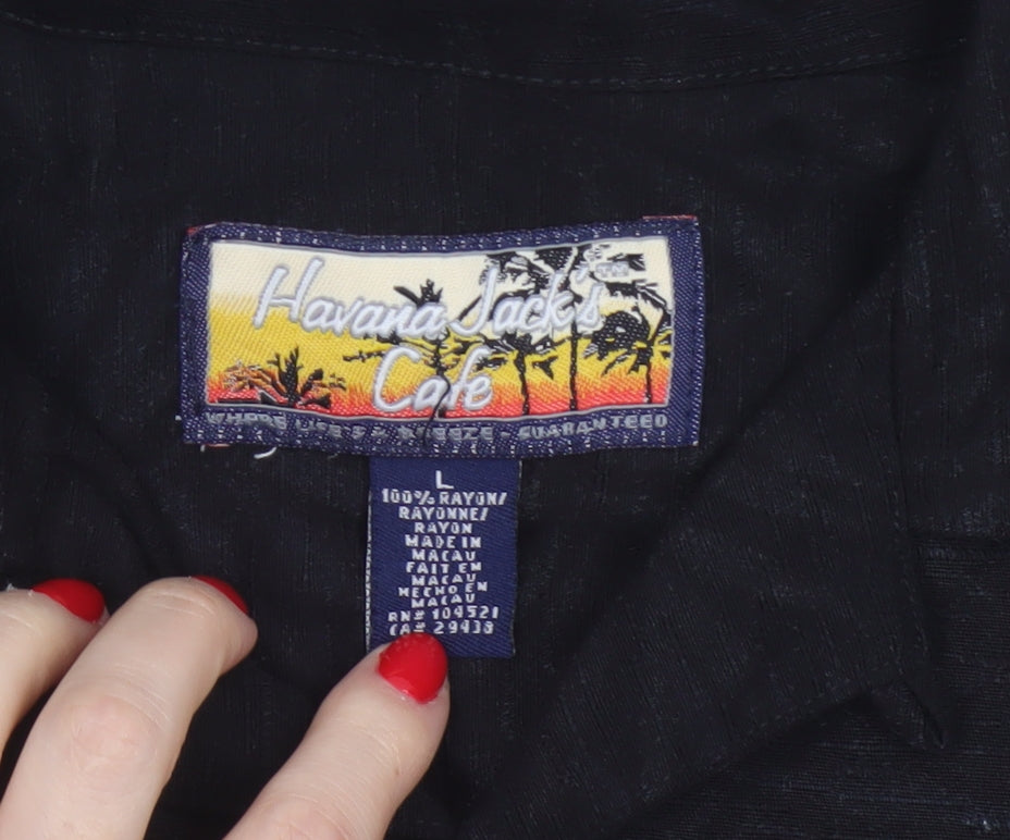 Additional view of Havana Jack's Cafe Men’s Black M Hawaiian Floral Rayon Button-Up Shirt