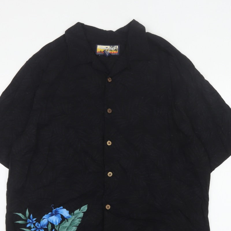 Additional view of Havana Jack's Cafe Men’s Black M Hawaiian Floral Rayon Button-Up Shirt