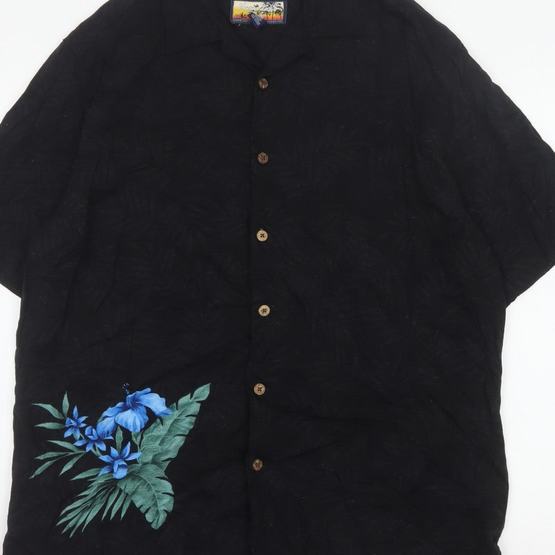 Additional view of Havana Jack's Cafe Men’s Black M Hawaiian Floral Rayon Button-Up Shirt