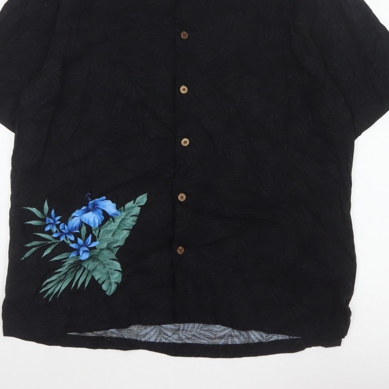 Additional view of Havana Jack's Cafe Men’s Black M Hawaiian Floral Rayon Button-Up Shirt