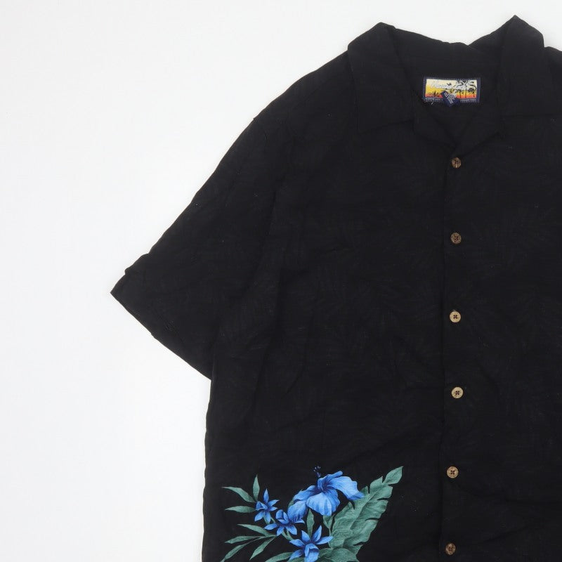 Additional view of Havana Jack's Cafe Men’s Black M Hawaiian Floral Rayon Button-Up Shirt