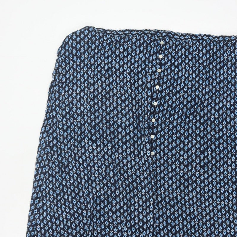 Marks & Spencer Women Blue Floral UK 18 Midi A-Line Button Skirt