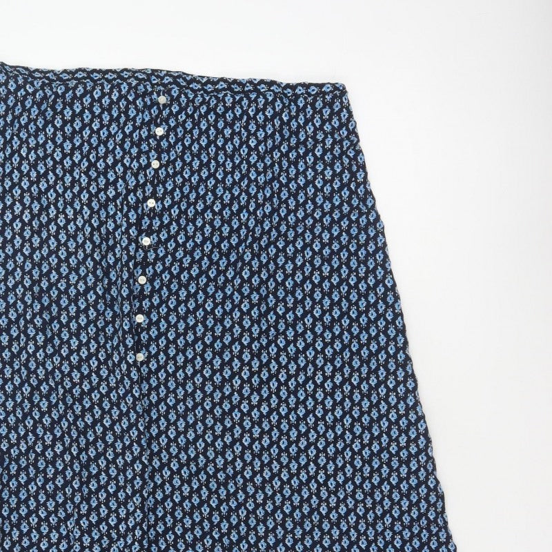 Marks & Spencer Women Blue Floral UK 18 Midi A-Line Button Skirt