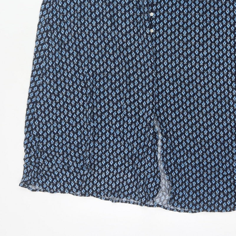 Marks & Spencer Women Blue Floral UK 18 Midi A-Line Button Skirt