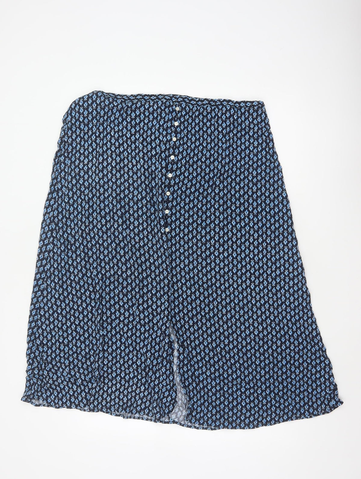 Marks & Spencer Women Blue Floral UK 18 Midi A-Line Button Skirt