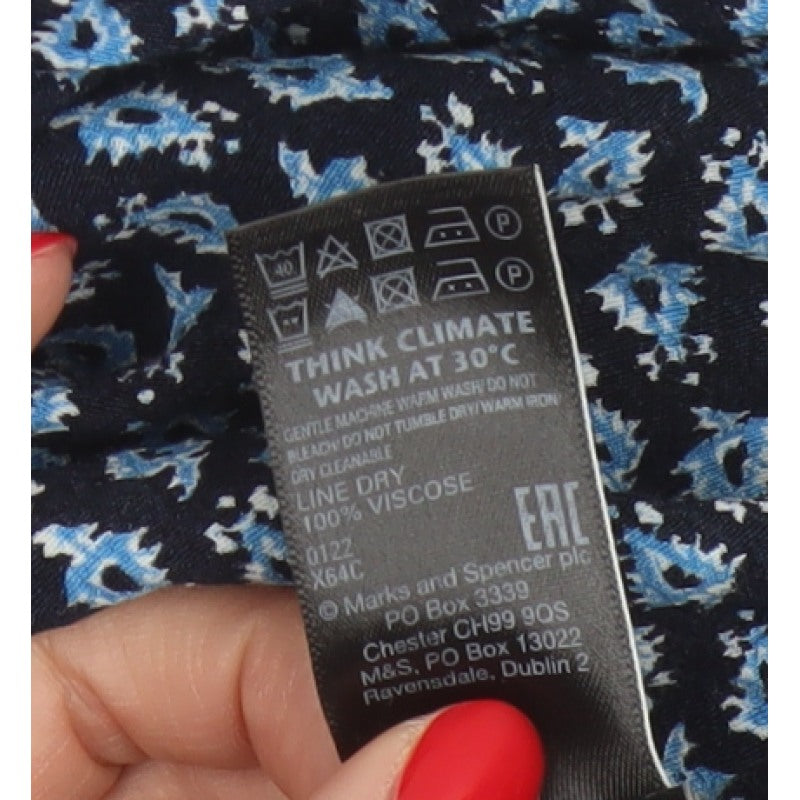 Marks & Spencer Women Blue Floral UK 18 Midi A-Line Button Skirt
