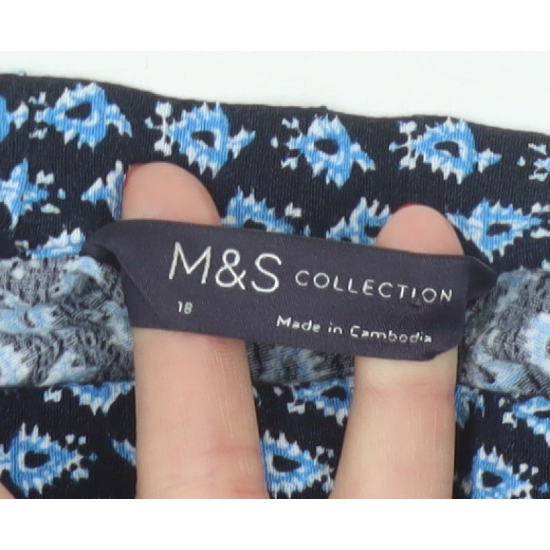 Marks & Spencer Women Blue Floral UK 18 Midi A-Line Button Skirt