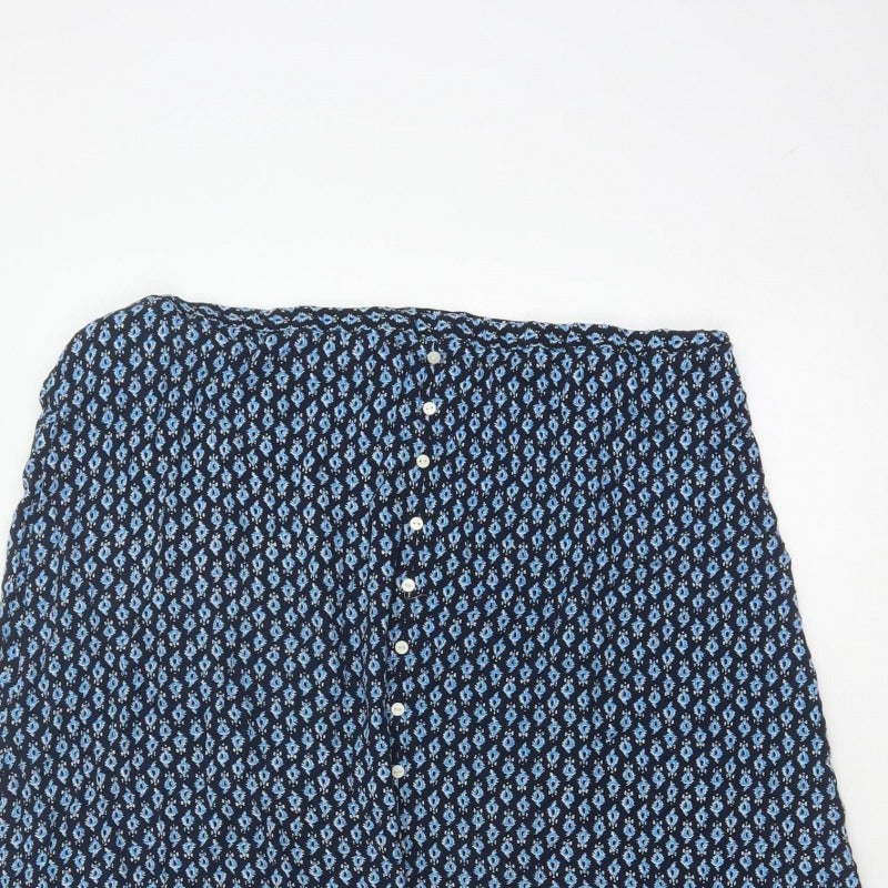 Marks & Spencer Women Blue Floral UK 18 Midi A-Line Button Skirt