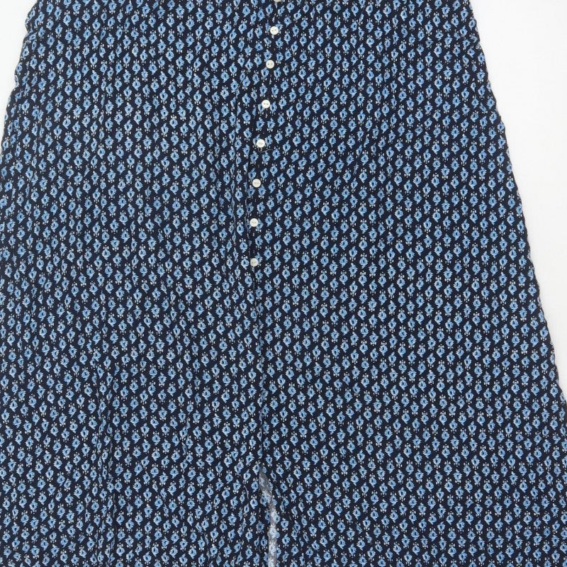 Marks & Spencer Women Blue Floral UK 18 Midi A-Line Button Skirt