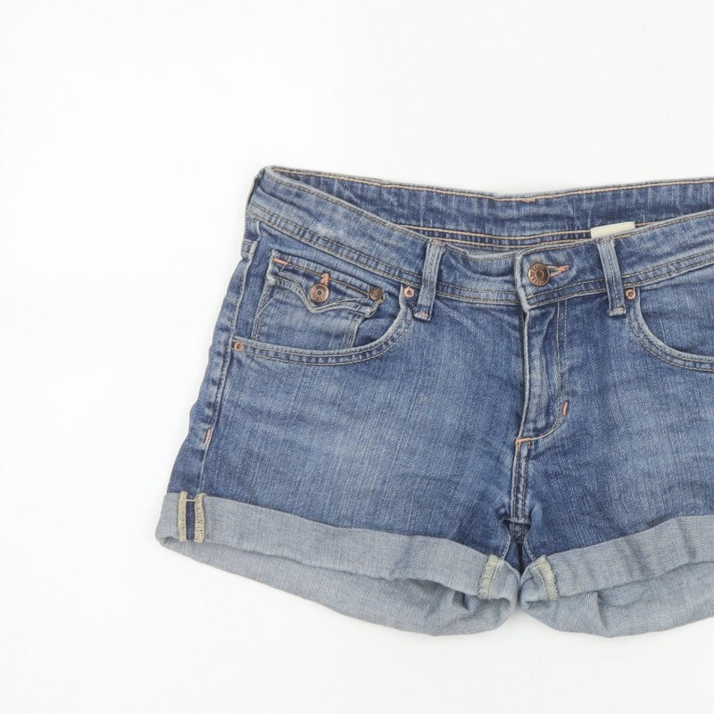 H&M Women Blue Denim Cuffed Shorts UK 10 5-Pocket Light Wash