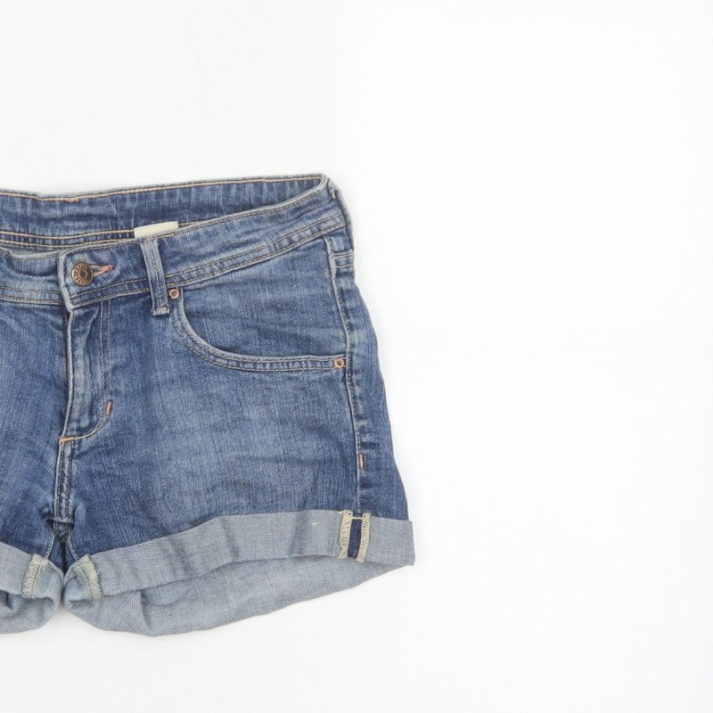 H&M Women Blue Denim Cuffed Shorts UK 10 5-Pocket Light Wash