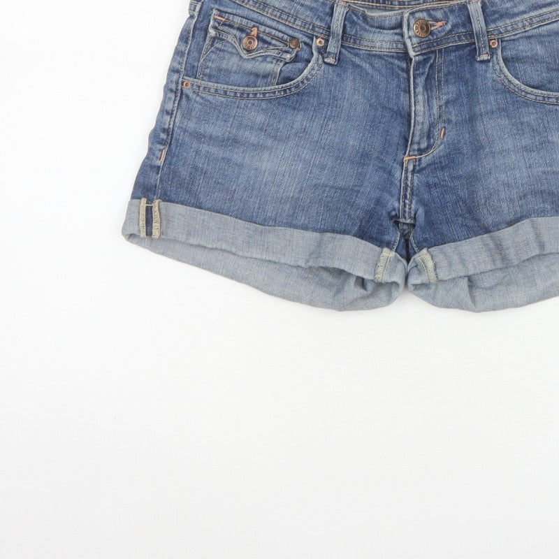 H&M Women Blue Denim Cuffed Shorts UK 10 5-Pocket Light Wash