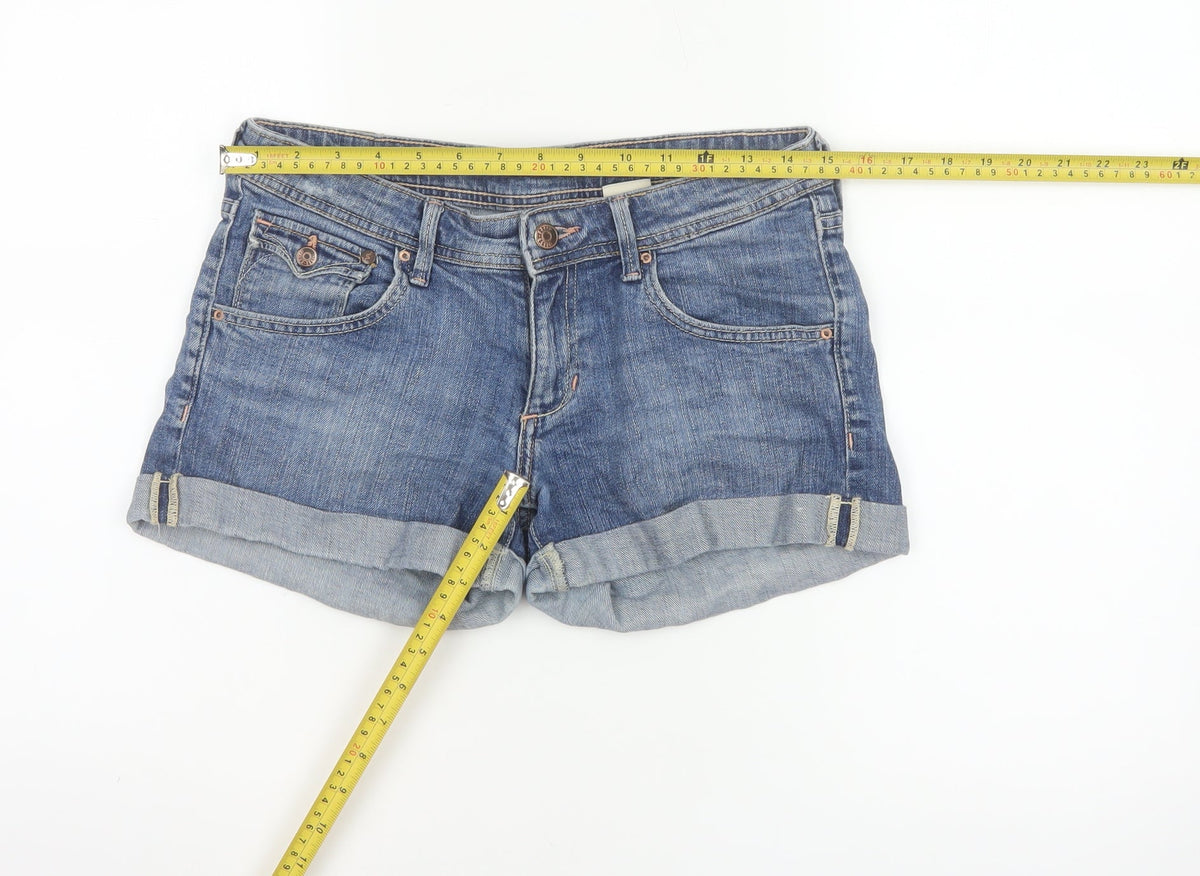 H&M Women Blue Denim Cuffed Shorts UK 10 5-Pocket Light Wash